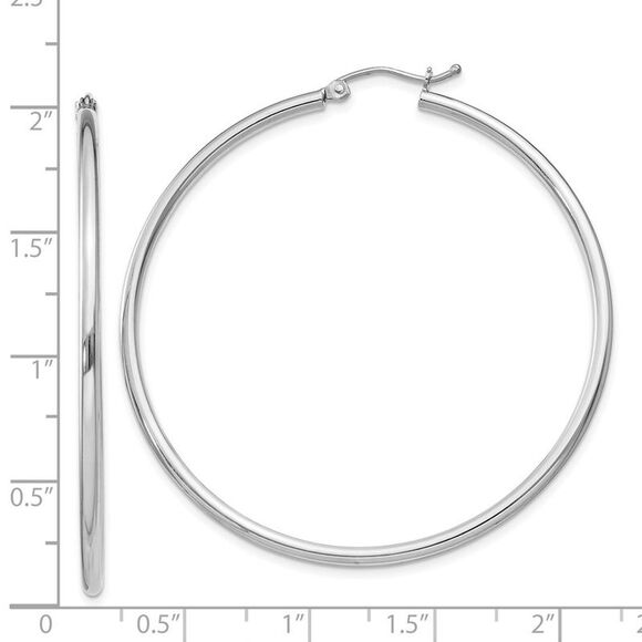 2mm, Sterling Silver, Classic Round Hoop Earrings - 50mm (1 7/8 Inch) - Picture 4 of 5